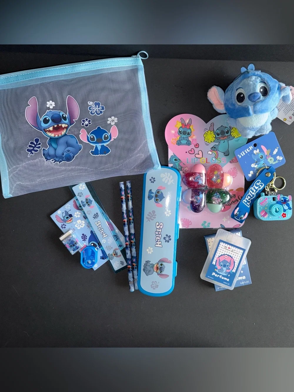 Disney Stitch Angel stationary bundle lip gloss plush keychain purfume set gift